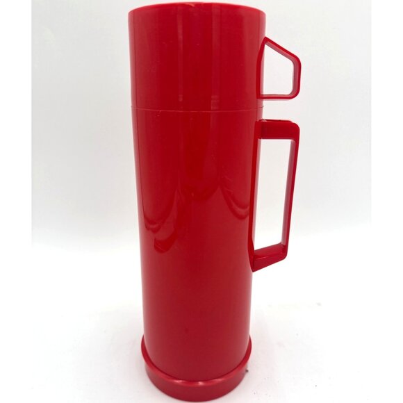 Aladdin Bright Red Plastic Thermos Flask Canister Hot/Cold Drinks Retro - Picture 1 of 9